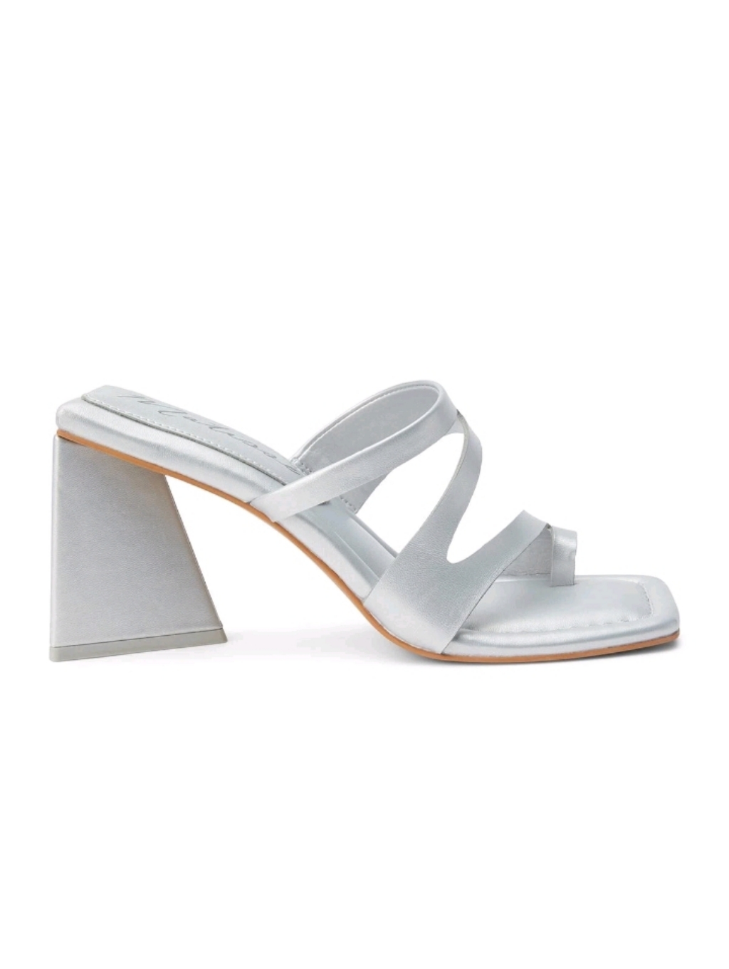 Matisse Oslo Silver 3.5" Triangular Block Heel Sandal Size 7 Nwt